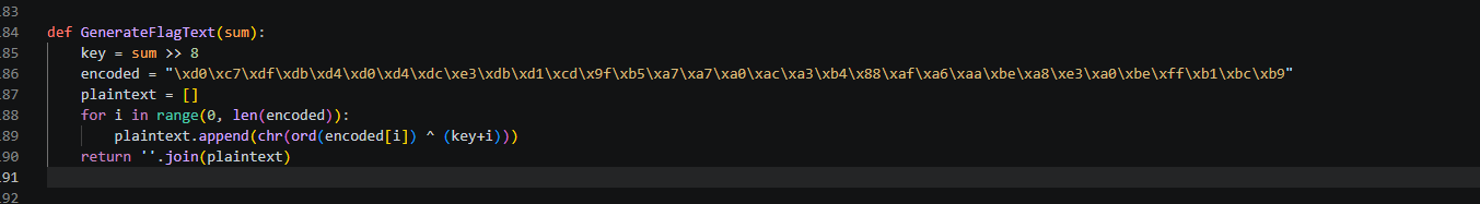 GenerateFlagText derives the XOR key from the accumulated value.